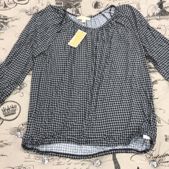 MICHAEL Michael Kors Micro Check Peasant Top - Picture 3 of 6